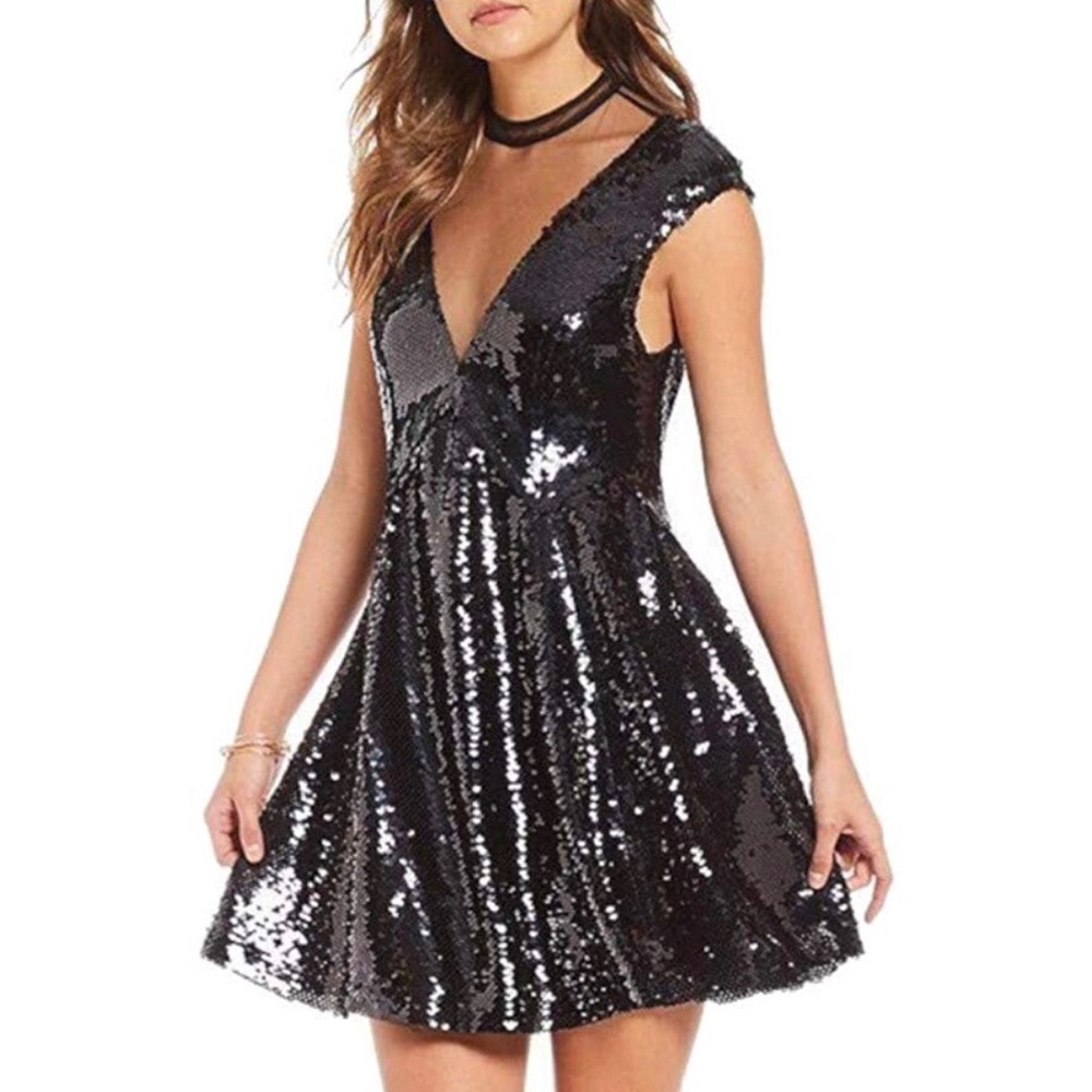 Free People Dance Til Dawn Black Sequined Dress L